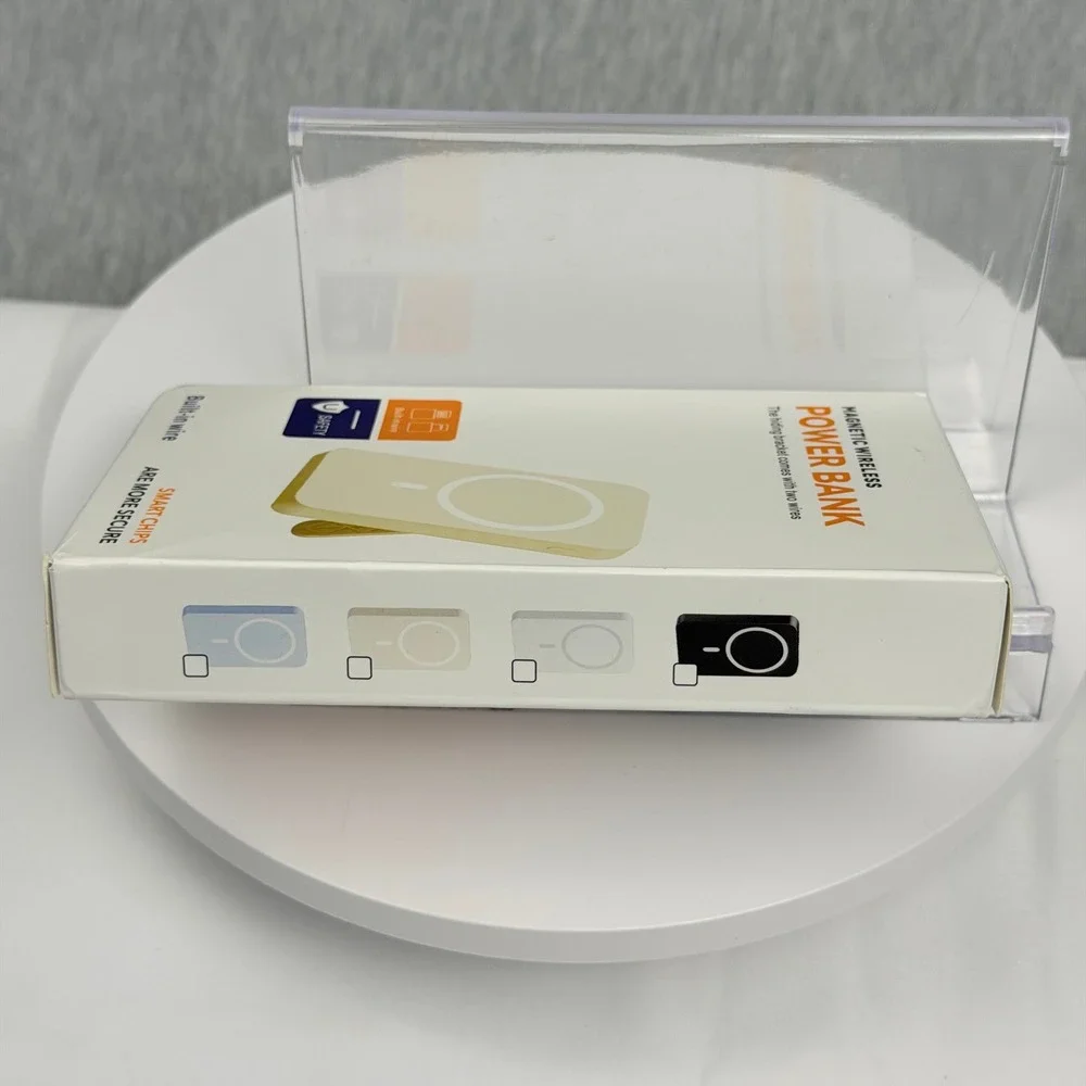 Magnetic Wireless Power Bank with Built-in Wires and Kickstand Cream NEW
